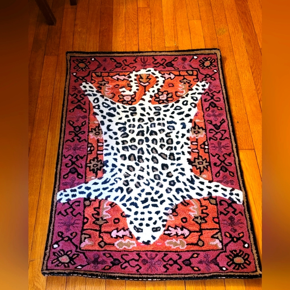 Anthropologie Leopard Print Rug - Red and Black